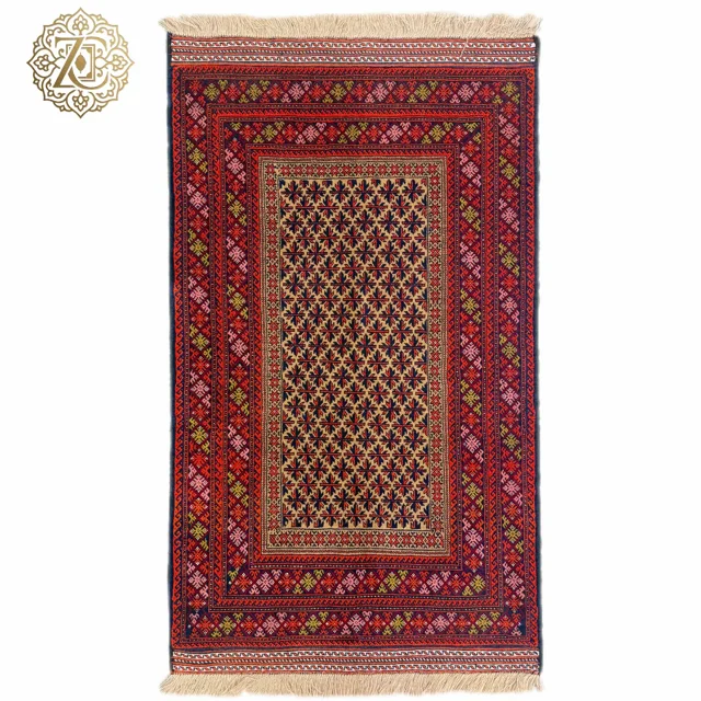 فرش دستبافت 2متری تمام پشم نقش برگ تاکی بلوچ گلیم‌دار کد0200021