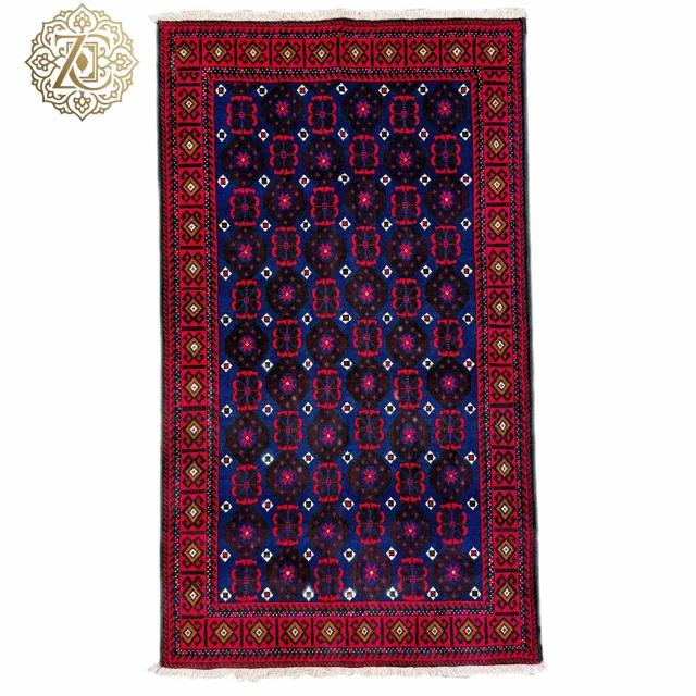 فرش دستبافت2متری تمام پشم نقش گل شفتالو بلوچ زمینه سرمه‌ای کد020014