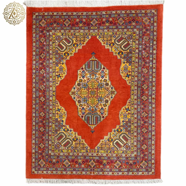 فرش دستبافت ۳متری پشم و ابریشم نقش کف ساده خراسان رنگ گیاهی کد0300013