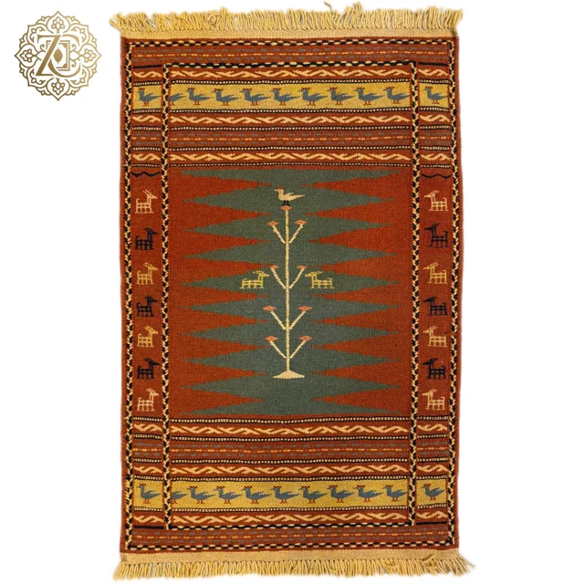 گلیم دستبافت120*80سانتی‌متری تمام پشم نقش ذهنی کدY0011