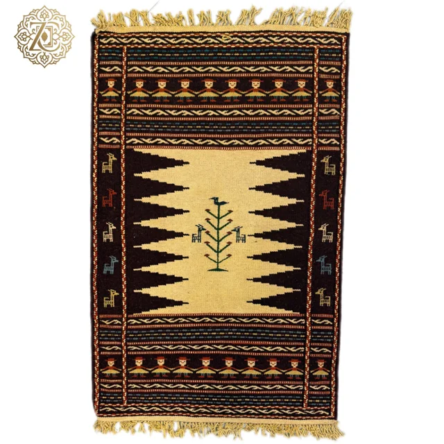 گلیم دستبافت120*80سانتی‌متری تمام پشم نقش ذهنی کدY0010